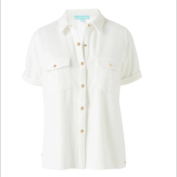 Melissa Obadash Tori White Terry Snap Shirt - Picture 1 of 5